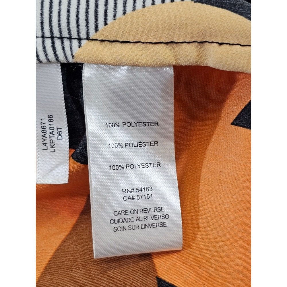 Karl Lagerfeld Paris‎ Button Up Blouse Womens M Orange Geometric Logo Drawstring - Picture 7 of 8